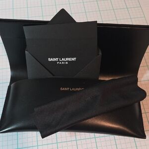 Saint Laurent Black Leather Sunglasses Pouch Set